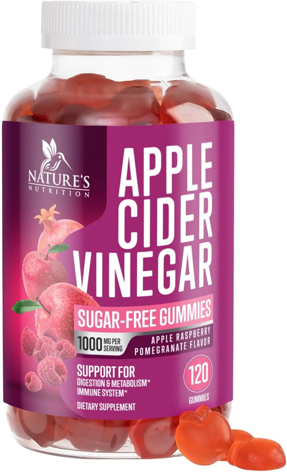 Apple Cider Vinegar Gummies 1000mg – Sugar Free Max Strength ACV Gummy Vitamins Supplement, Advanced Formula, Vitamin B12 Supports Metabolism & Energy – Keto Friendly, Vegan, Gluten Free – 120 Gummies
