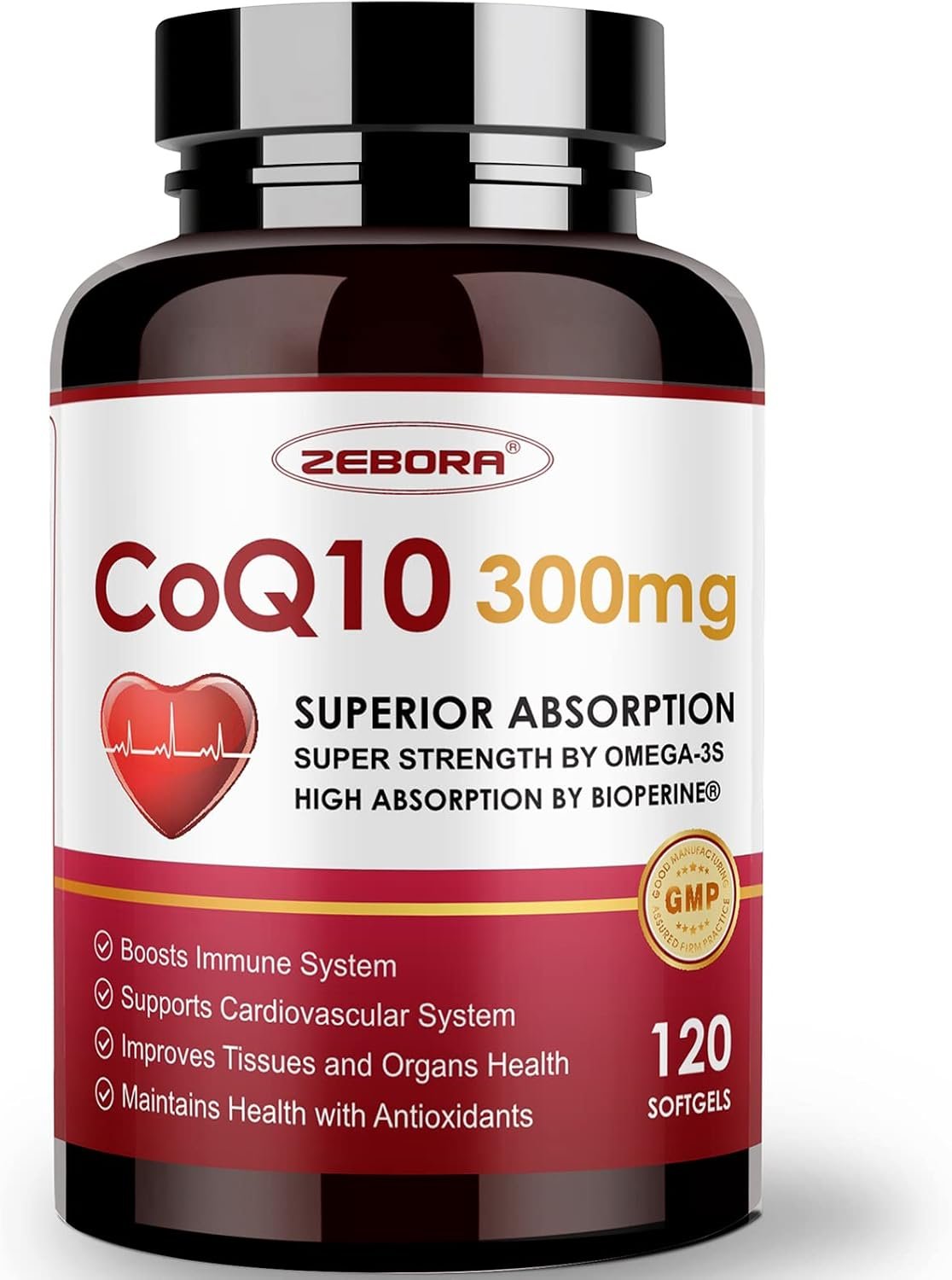 ZEBORA CoQ10 300mg Softgels, 120 Servings