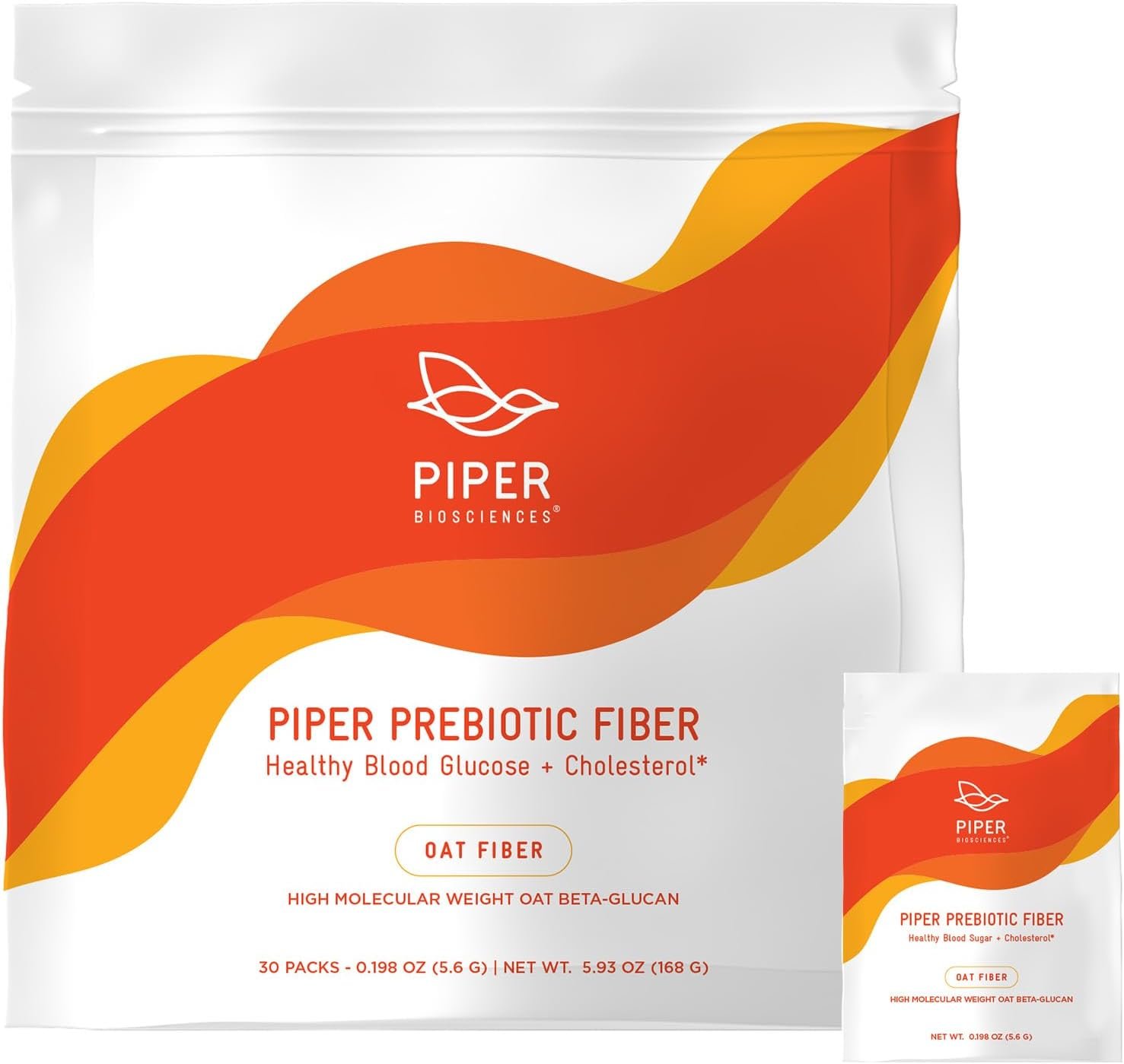 Piper Biosciences Oat Beta Glucan Soluble Prebiotic Fiber Powder, 30 Ct