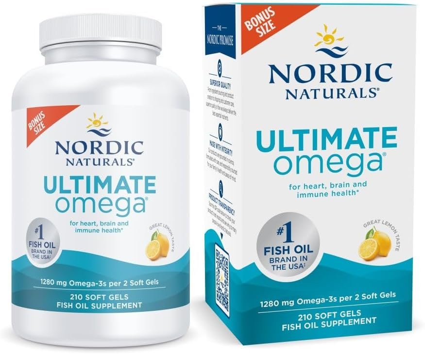 Nordic Naturals Ultimate Omega, 1280mg Omega-3 Fish Oil, Lemon – 210 Count