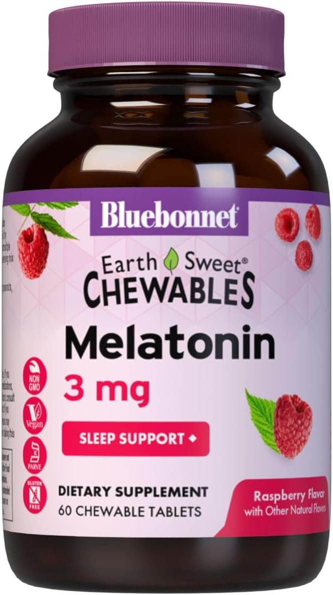 Bluebonnet EarthSweet Melatonin 3mg Raspberry, 60 Chewable Tablets