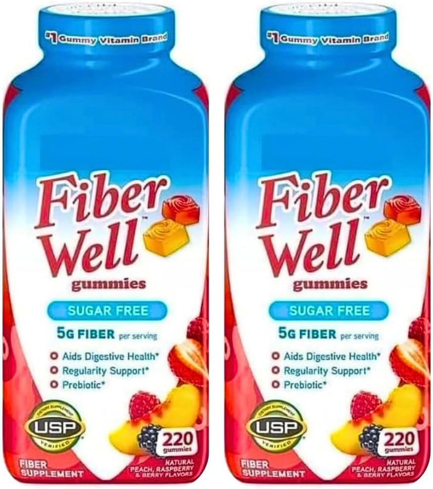 Vita Fiber Well Gummies, Sugar Free, Peach, Raspberry & BlackBerry Flavors, 220 Count (2 Pack)