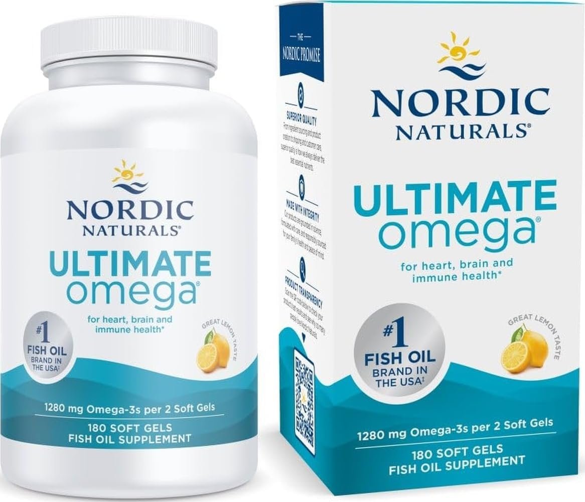 Nordic Naturals Ultimate Omega, 1280mg Omega-3 Fish Oil, Lemon – 180 Count