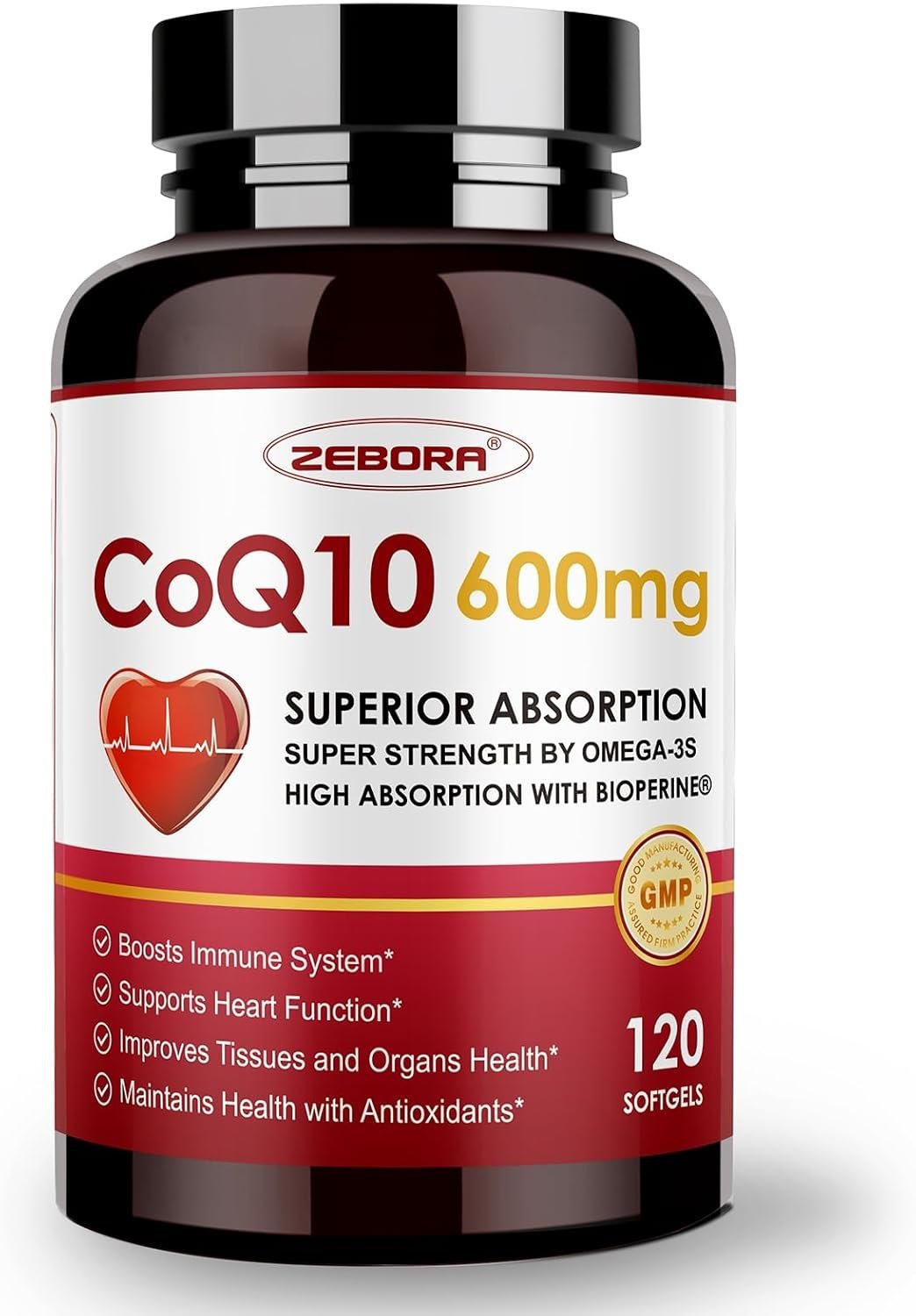 ZEBORA CoQ10 600mg Softgels, 120 Count