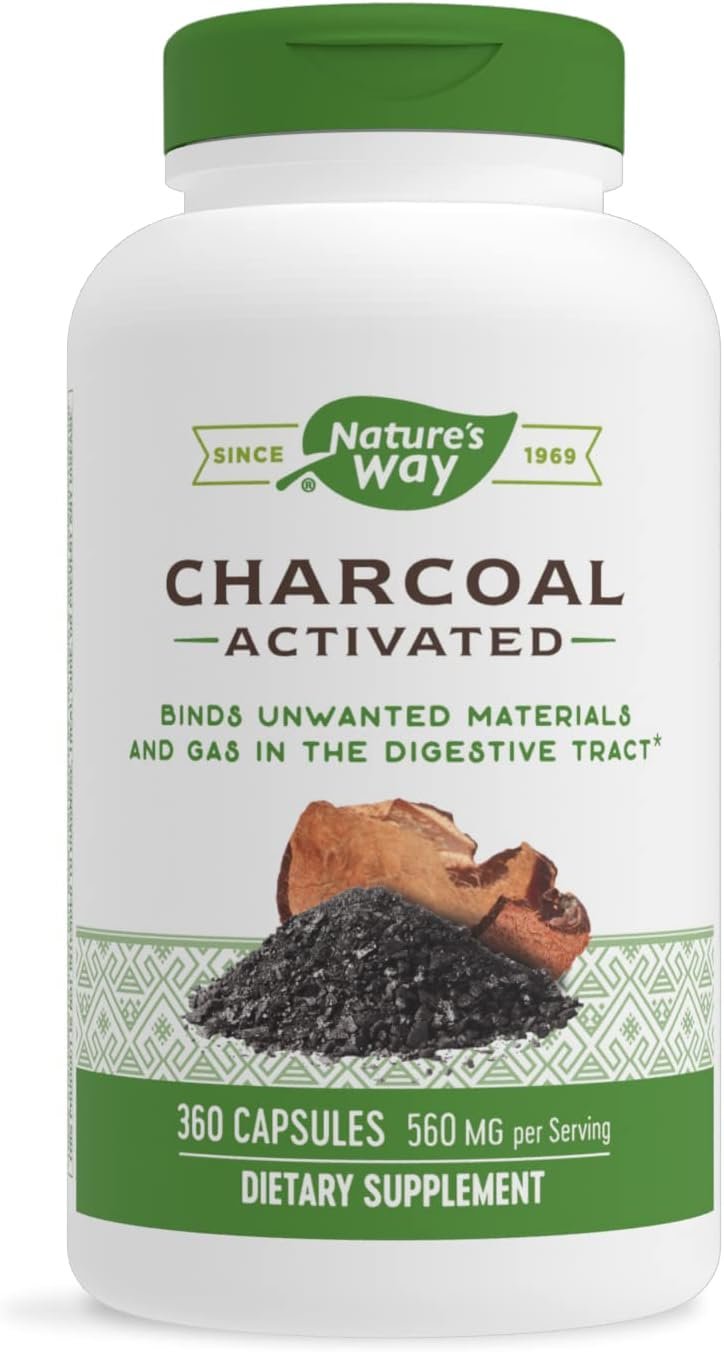 Nature’s Way Activated Charcoal, Binds Unwanted Materials and Gas*, 560mg per Serving, 360 Capsules