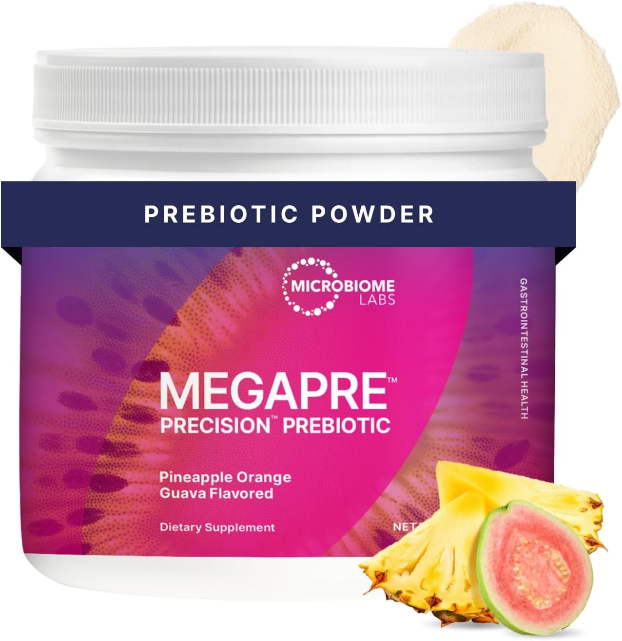 Microbiome Labs MegaPre Prebiotic Fiber Powder for Women, Men & Kids – Pineapple Orange Guava Prebiotic Fiber Supplement Powder with Clinically Tested Oligosaccharides for Microbial Support (5.1 Oz)