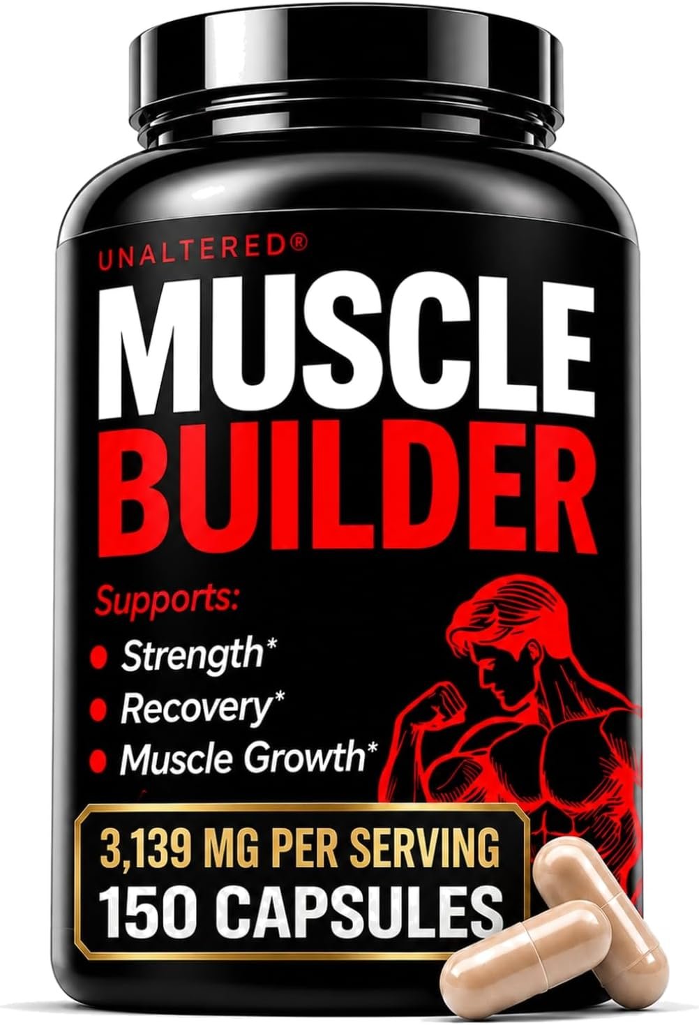 UNALTERED 6-in-1 Anabolic Muscle Builder for Men – Growth, Size, Strength – Natural Muscle Building Supplement & Energy Booster – Tribulus Terrestris, Ginseng, Vitamin D3, Ashwagandha – 150 Capsules