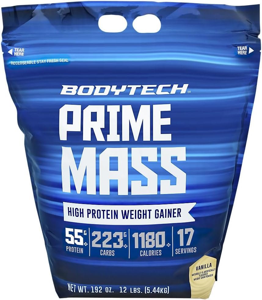 BodyTech Prime Mass Weight Gainer, Vanilla, 55g Protein, 12 lb