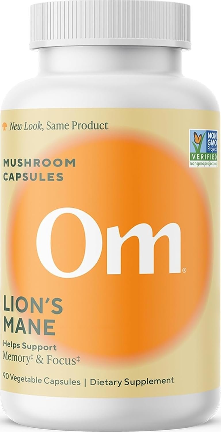 Om Lion’s Mane Mushroom Capsules – Organic Mushroom Supplement and Nootropic – Brain Supplements for Memory and Focus, 90 Count (30 Servings)​
