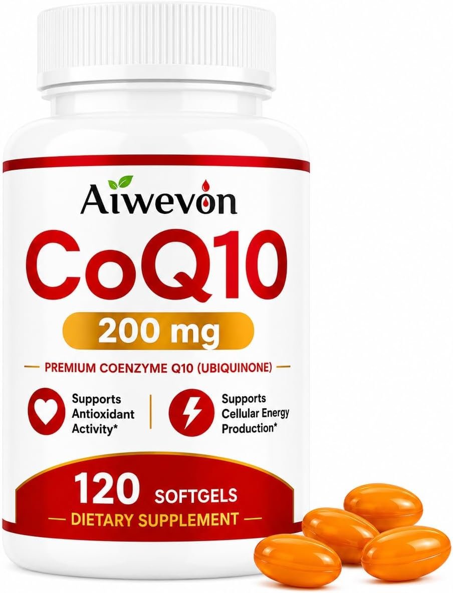 CoQ10 200mg Softgels, Coenzyme Q10 Ubiquinone Supplement, Cellular Energy & Antioxidant Support, Heart Wellness Formula, Easy-to-Swallow Softgel Capsules, 120 Count