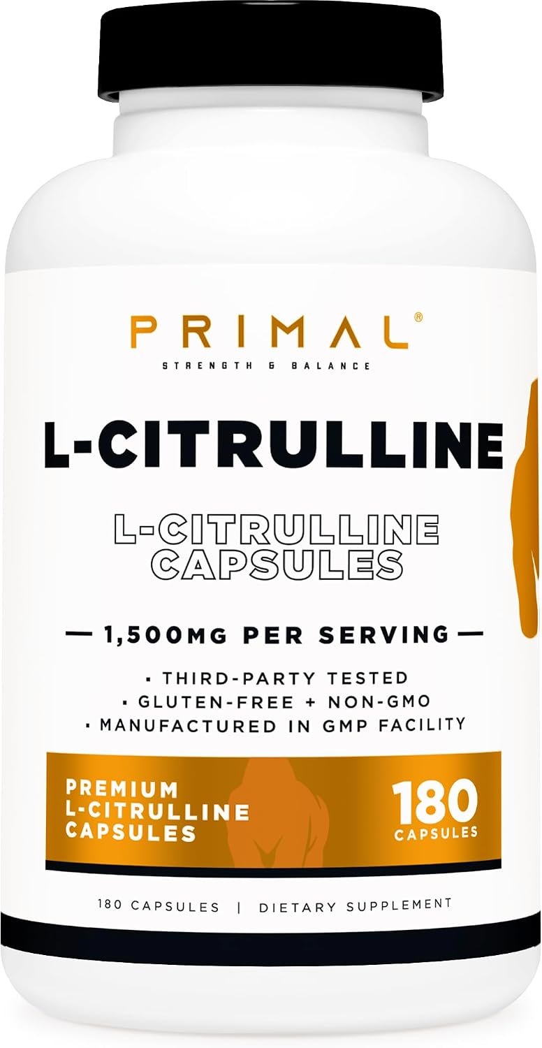 Primal L-Citrulline (1,500mg) 180 Capsules, Premium L-Citrulline Supplement
