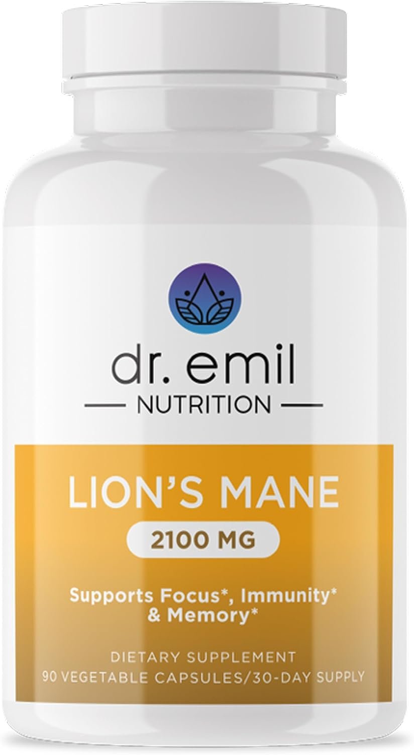 Dr. Emil Organic Lion’s Mane Mushroom Supplement, Nootropic, 90 Capsules