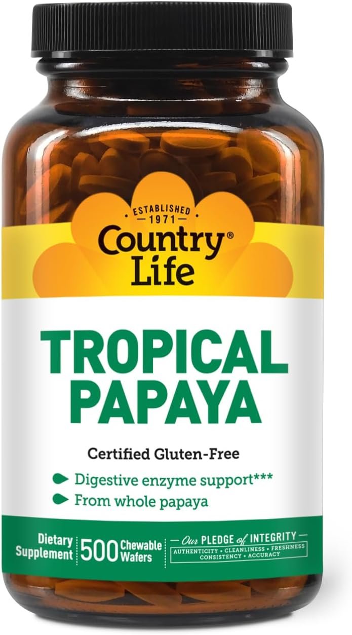 Country Life, Papaya Chewable 22Mg 500 Count