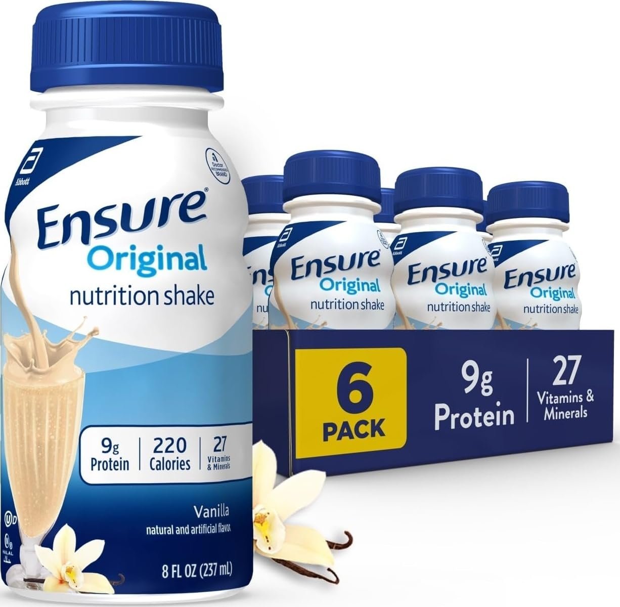 Ensure Original Vanilla Nutrition Shake | Small Meal Replacement Shake | Ready To Drink | 9g Protein, 27 Vitamins and Minerals | 8 fl oz – 6 Pack