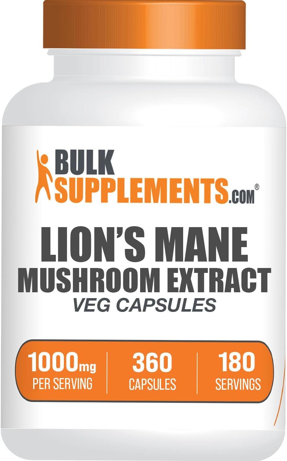 BulkSupplements.com Lion’s Mane Mushroom Extract Capsules – Mushroom Supplement, Brain Supplement for Memory and Focus Support – Vegan, 2 Capsules per Serving (1000mg), 360 Capsules (Pack of 1)