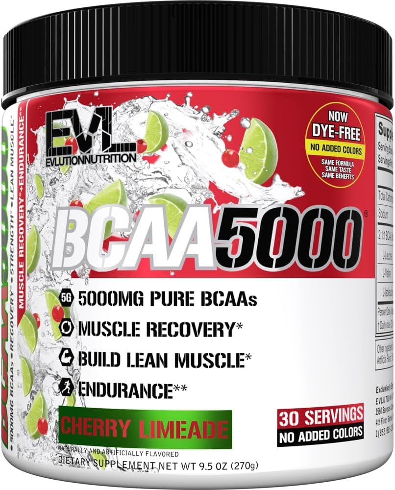 EVL BCAA5000 – Stim Free Amino Acids Powder – Cherry Limeade (Dye Free)