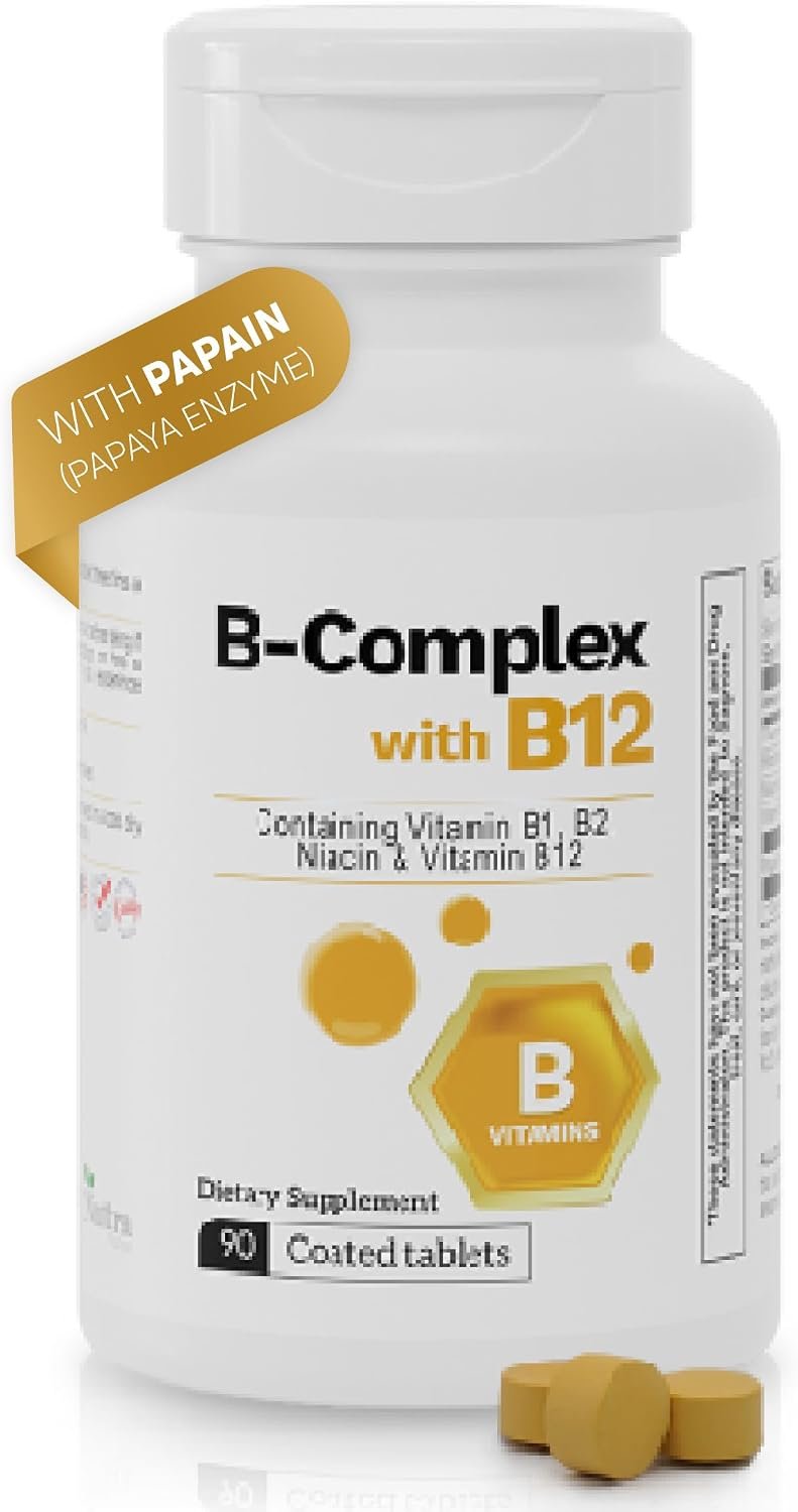 B Complex with B12 Papaya Enzyme Energy Support 90 Count