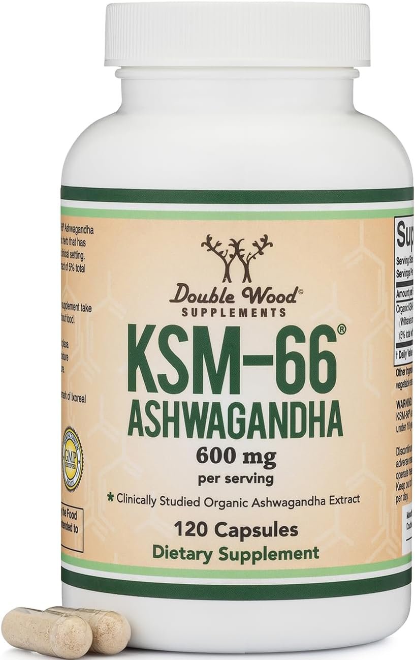 KSM-66 Ashwagandha 600mg, Organic, Sleep + Stress Support, 120 Capsules