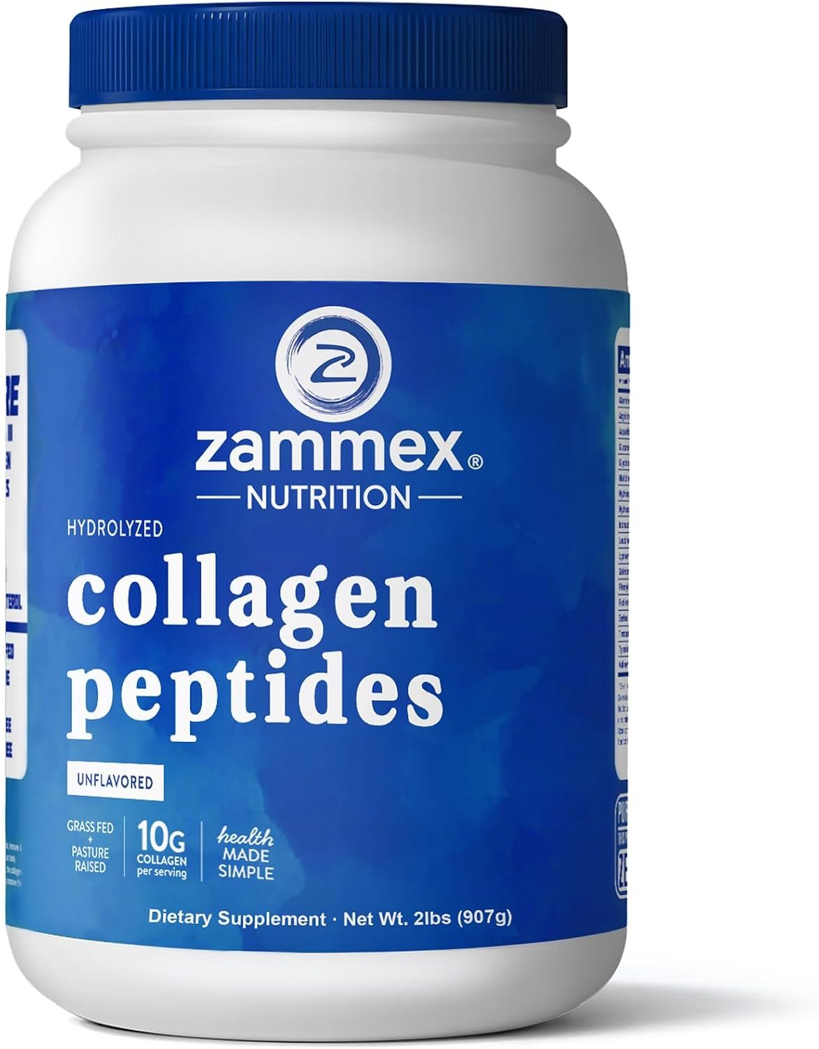 Zammex Collagen Peptides Powder, Unflavored Grass-Fed Type 1 & 3, 2 LBS