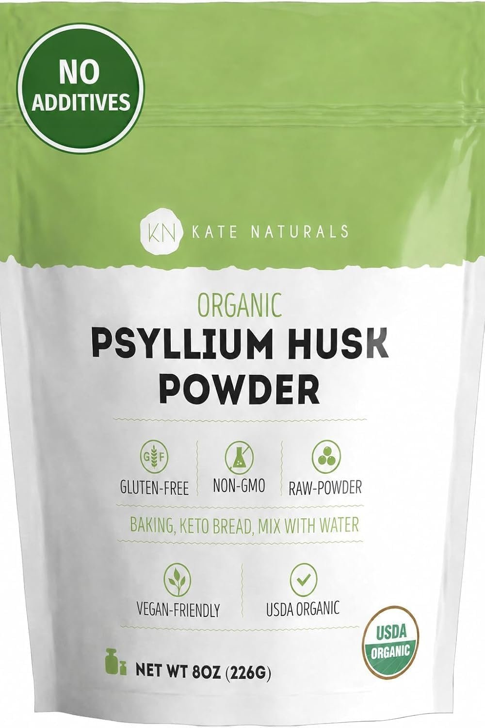 Kate Naturals Psyllium Husk Powder for Fiber and Baking Bread, 8oz