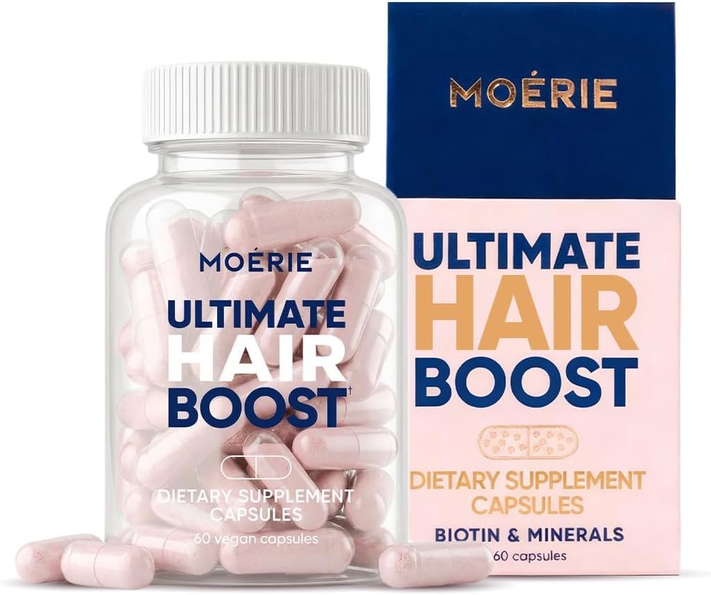 Moerie Ultimate Hair Boost Supplements for Women & Men – Hair, Skin, Nails Vitamins with Biotin & Minerals for Hair Health – Thicker Hair – 60 Capsules