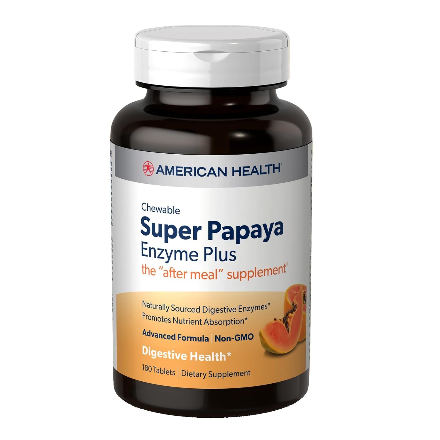 American Health Chewable Super Papaya Enzyme Plus – 180 Chewable Tablets