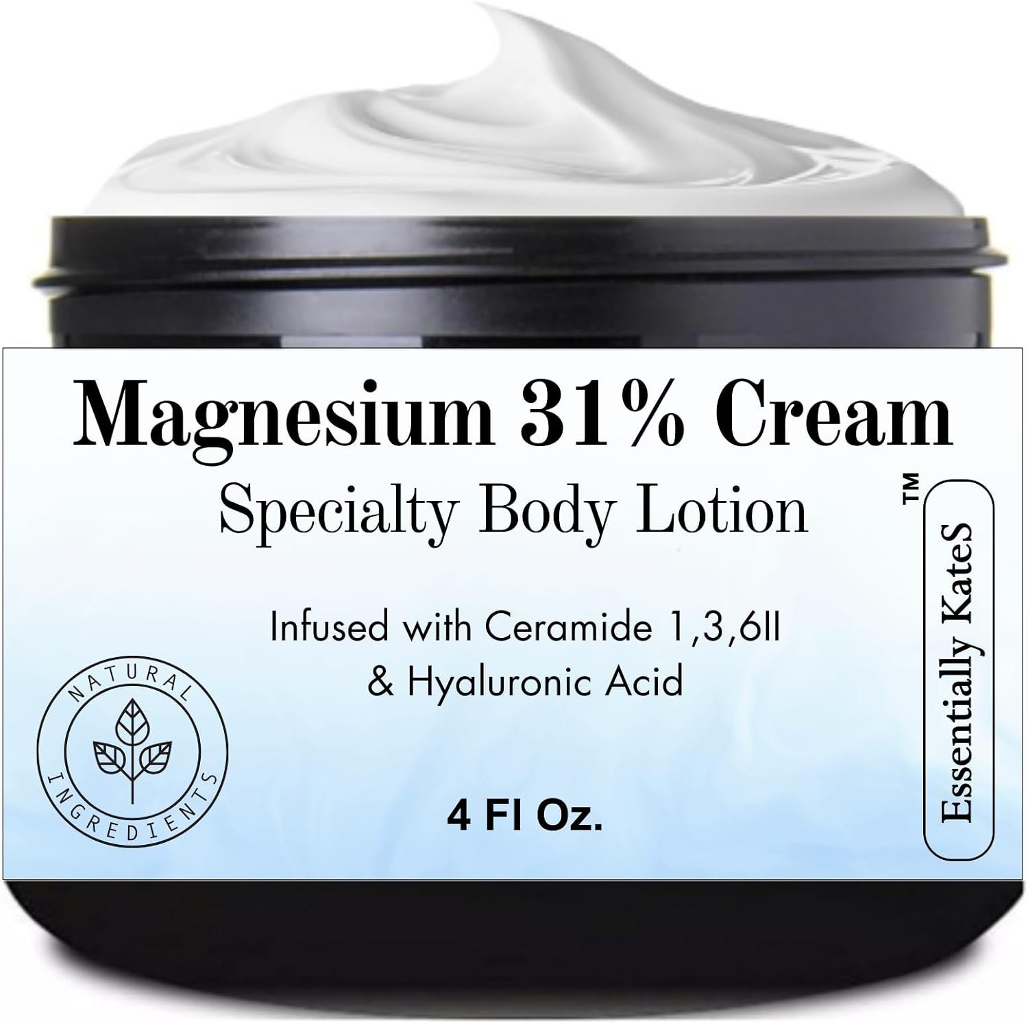 Magnesium 31% Cream Lotion 4 Fl Oz – Infused with Ceramides 1, 3, 6II and Hyaluronic Acid – Soothing, Relaxing, Hydrating, and Even Skin Tone – Helps Relax Sore Muscles and Stiffness