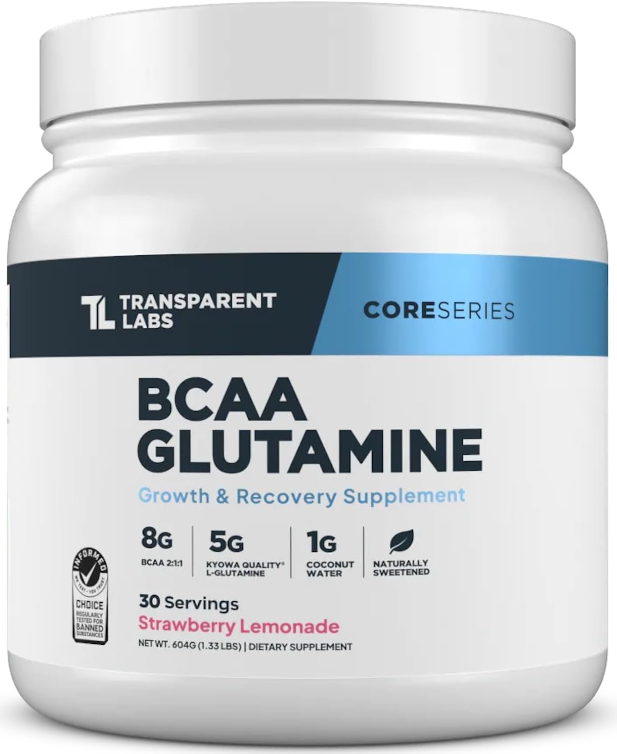 Transparent Labs BCAA Glutamine – 8000 mg of BCAA Powder Per Serving with L Glutamine for Post Workout Recovery, Muscle Growth, & Increased Endurance – 30 Servings, Strawberry Lemonade