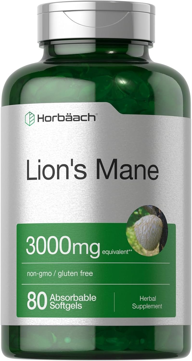 Horbäach Lions Mane Mushroom Supplement | 80 Softgel Capsules