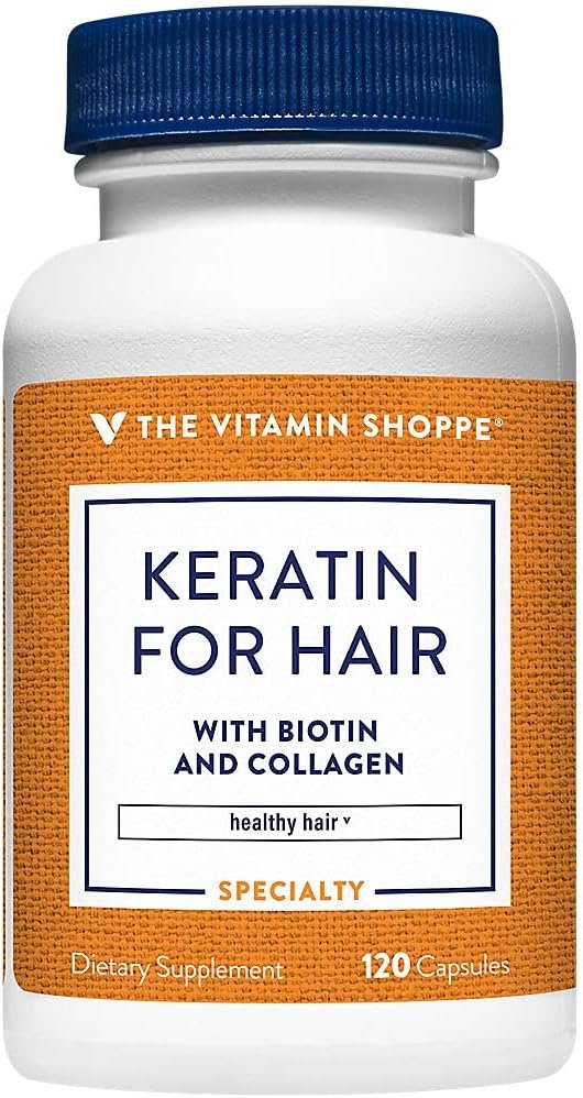 The Vitamin Shoppe Keratin for Hair with Biotin Collagen – Strong Healthy Hair | Hair Luster & Shine | 120 Capsules | Beauty