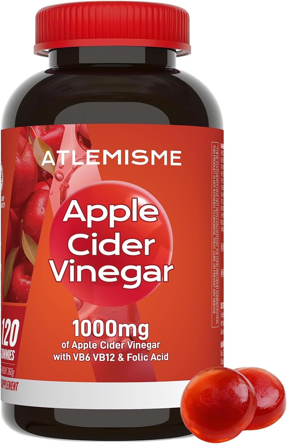 Apple Cider Vinegar Gummies, 120 Count (2 Months), Max Strength 1000mg with B Vitamins & Antioxidants Supports Digestion, Metabolism & Immune Health Vitamin B12, B6, Vegan, Non-GMO
