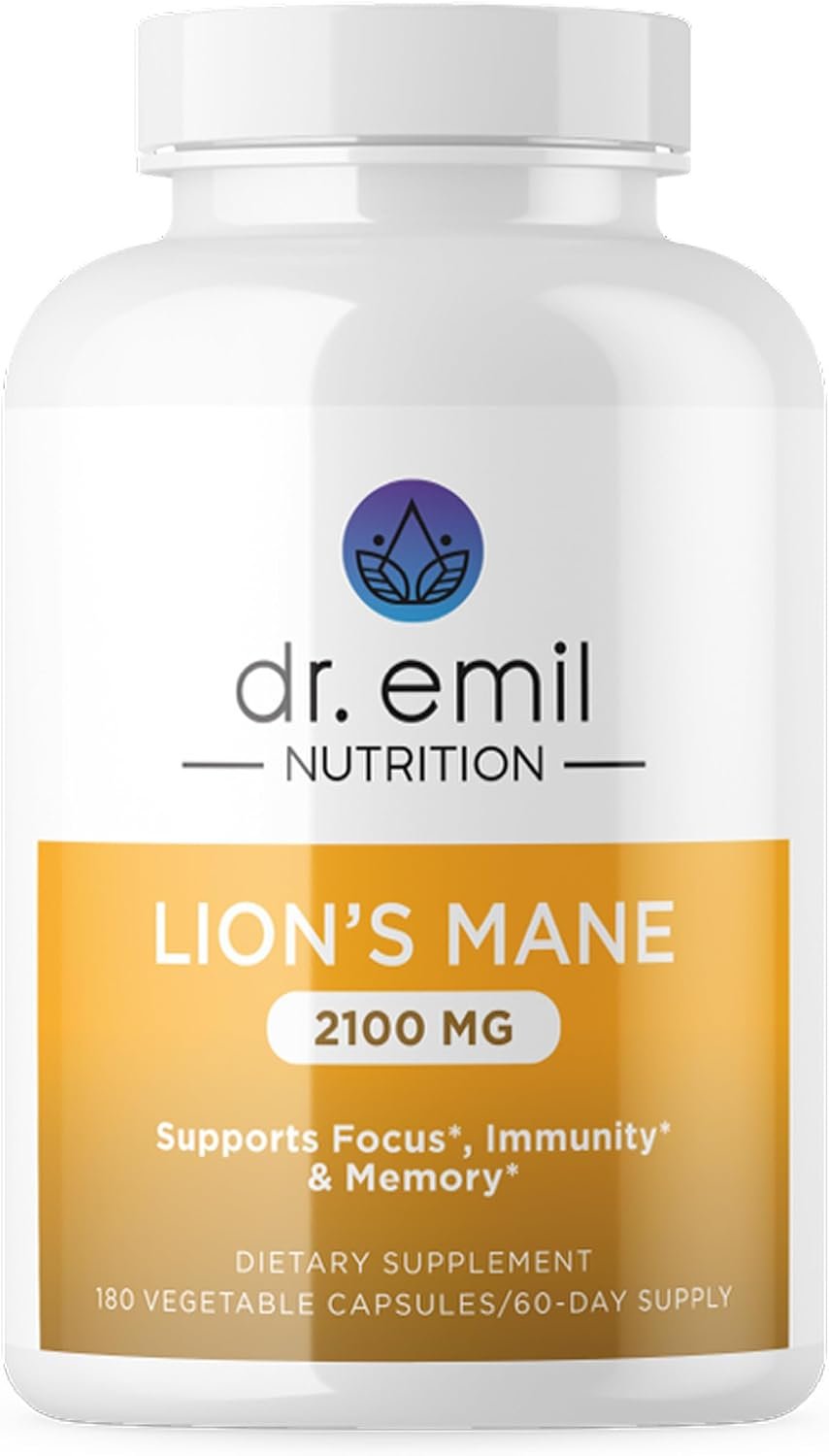 Dr. Emil Organic Lion’s Mane Mushroom, High-Potency Nootropic, 180 Capsules
