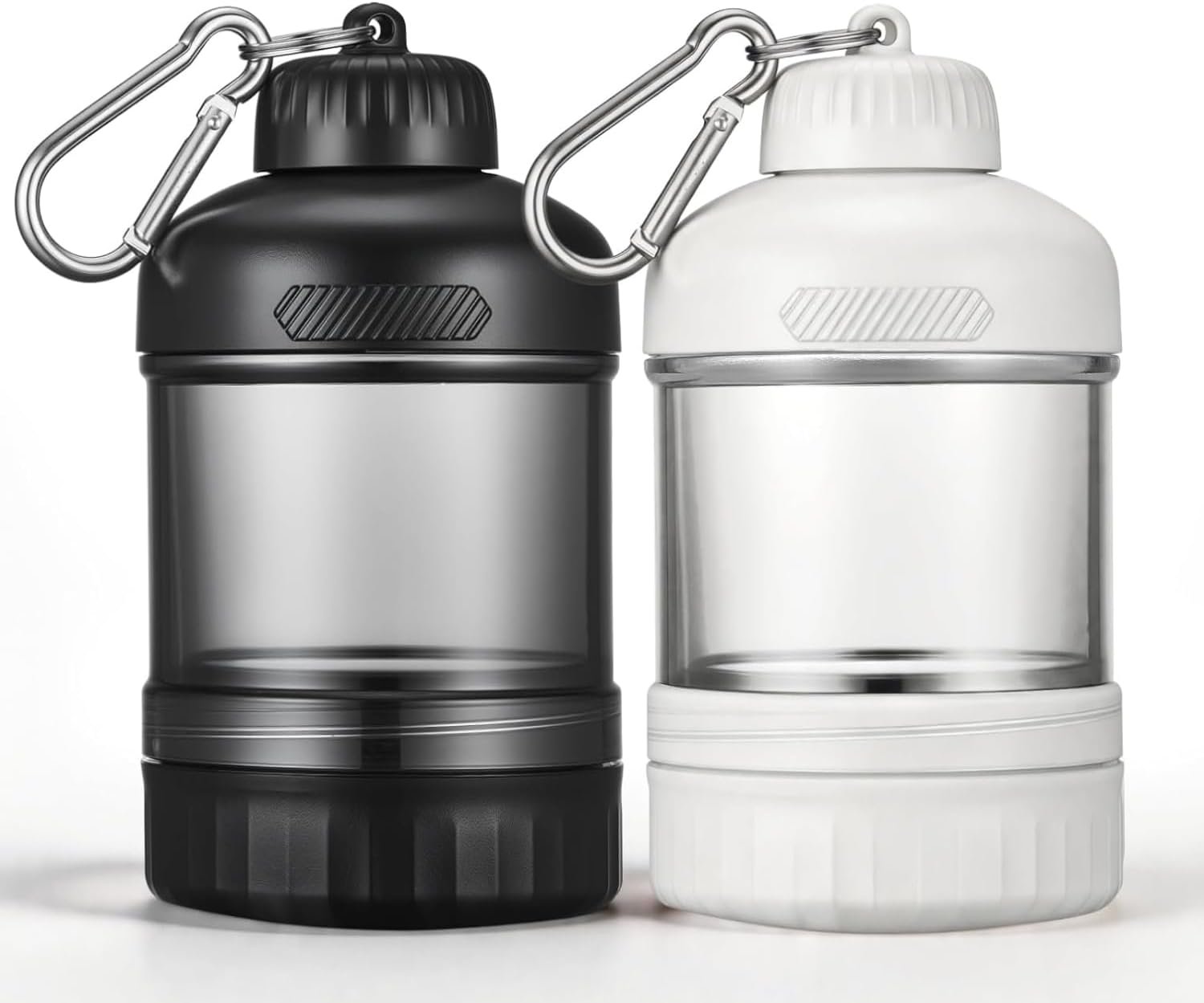 2 Pcs Protein Powder Container to Go, Portable Protein Powder Dispenser with 2 Stackable, Suit for Workout, Fitness, Travel（Black & White）