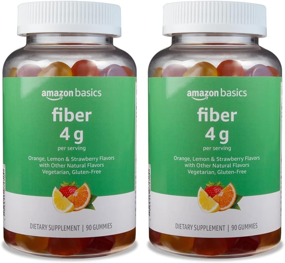 Amazon Basics Soft Fiber Gummies for Digestive Health and Regularity, Orange, Lemon & Strawberry Flavors, 90 Count, (Previously Solimo) (Pack of 2)