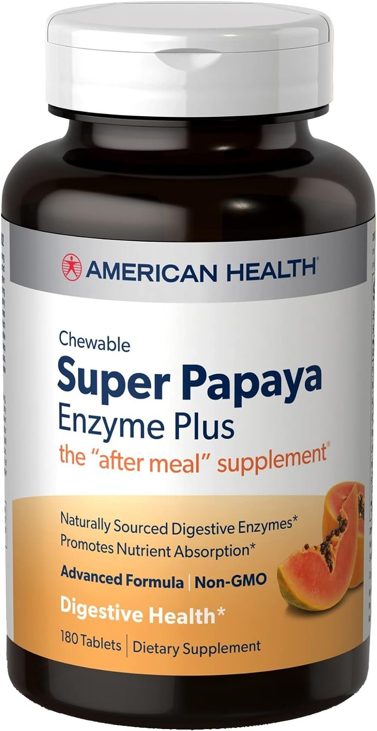 American Health Super Papaya Enzyme Plus – 180 Chewable Tablets – The After-Meal Supplement – Non-GMO – 60 Servings