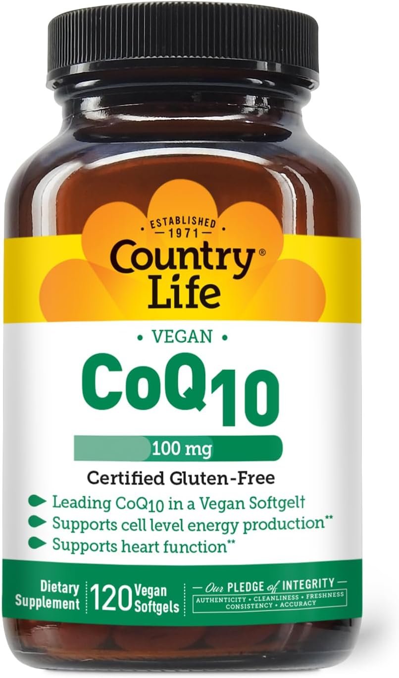 Country Life Vegan CoQ10 100 mg, 120 Softgels, Certified Gluten-Free