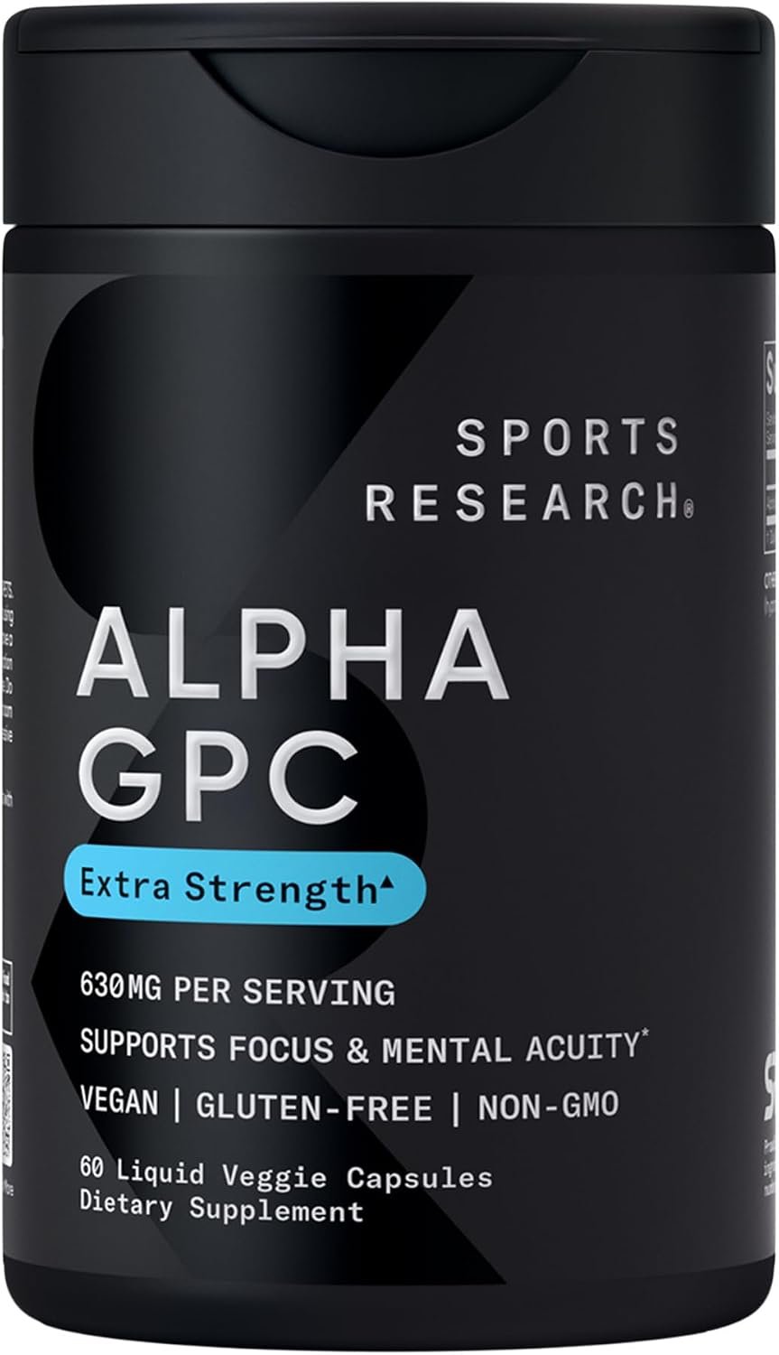Sports Research® Alpha GPC 630mg, 60 Liquid Capsules
