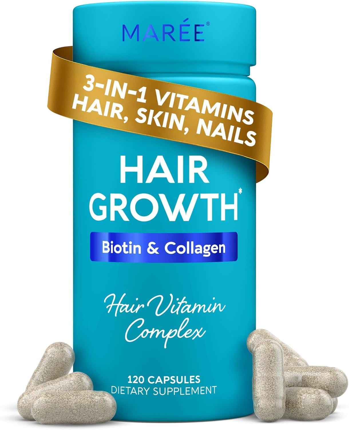 MAREE Hair Growth Vitamins – Faster Thicker Hair Growth Products – Biotin & Collagen Complex Hair Growth Supplements – Hair Vitamins for Hair Loss for Women & Men – Vitaminas Para El Cabello 120 Pills