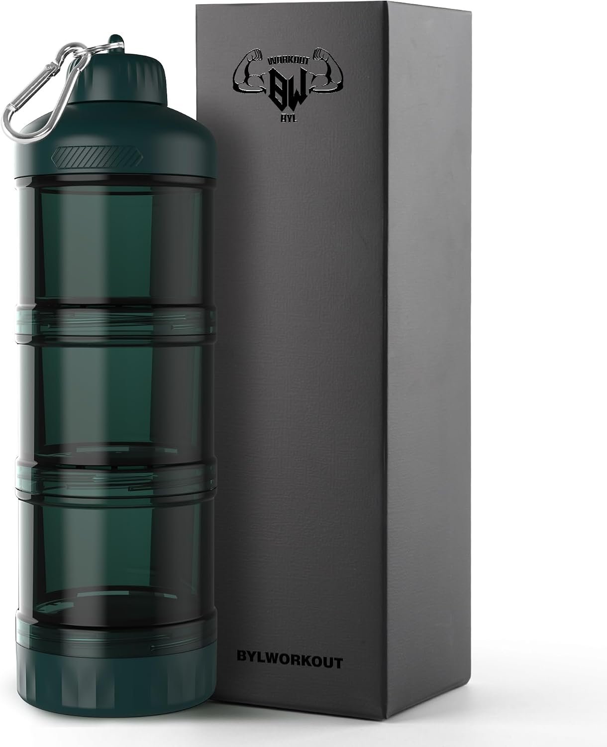 BYLWORKOUT 3-Layer Protein Powder Container with Funnel and Keychain