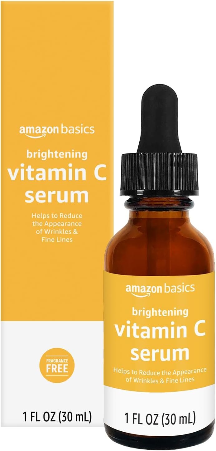 Amazon Basics Brightening Anti Aging Vitamin C Serum with Hyaluronic Acid, Hydrates Skin, 1 Fluid Ounce, 1-Pack