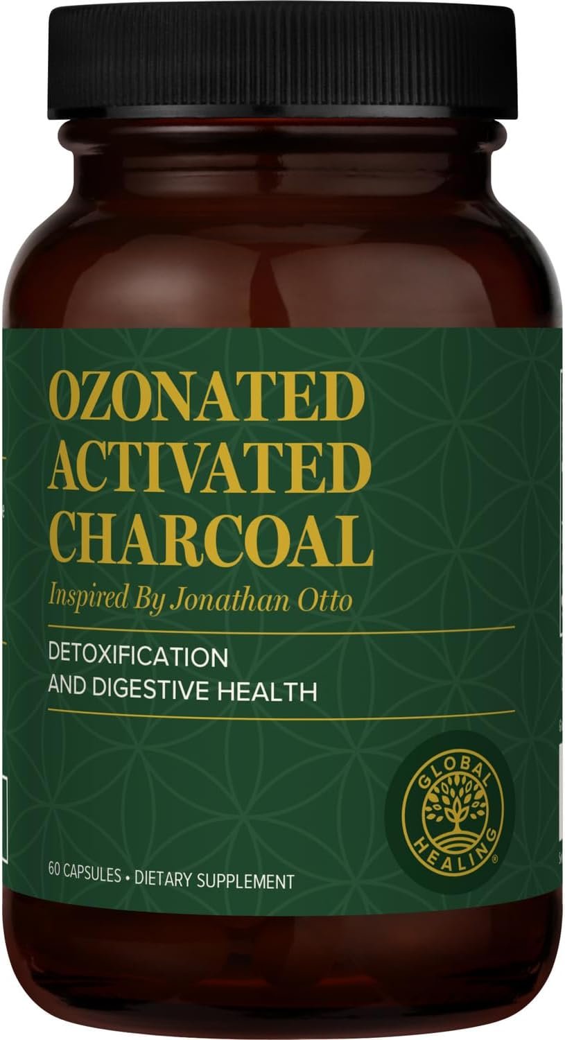 Global Healing Center – Ozonated Activated Charcoal Powder – Advanced Digestive Detox that Adsorbs Internal Unwanted Compounds – Helps Relieve Occasional Gas Discomfort – 60 Activated Charcoal Pills