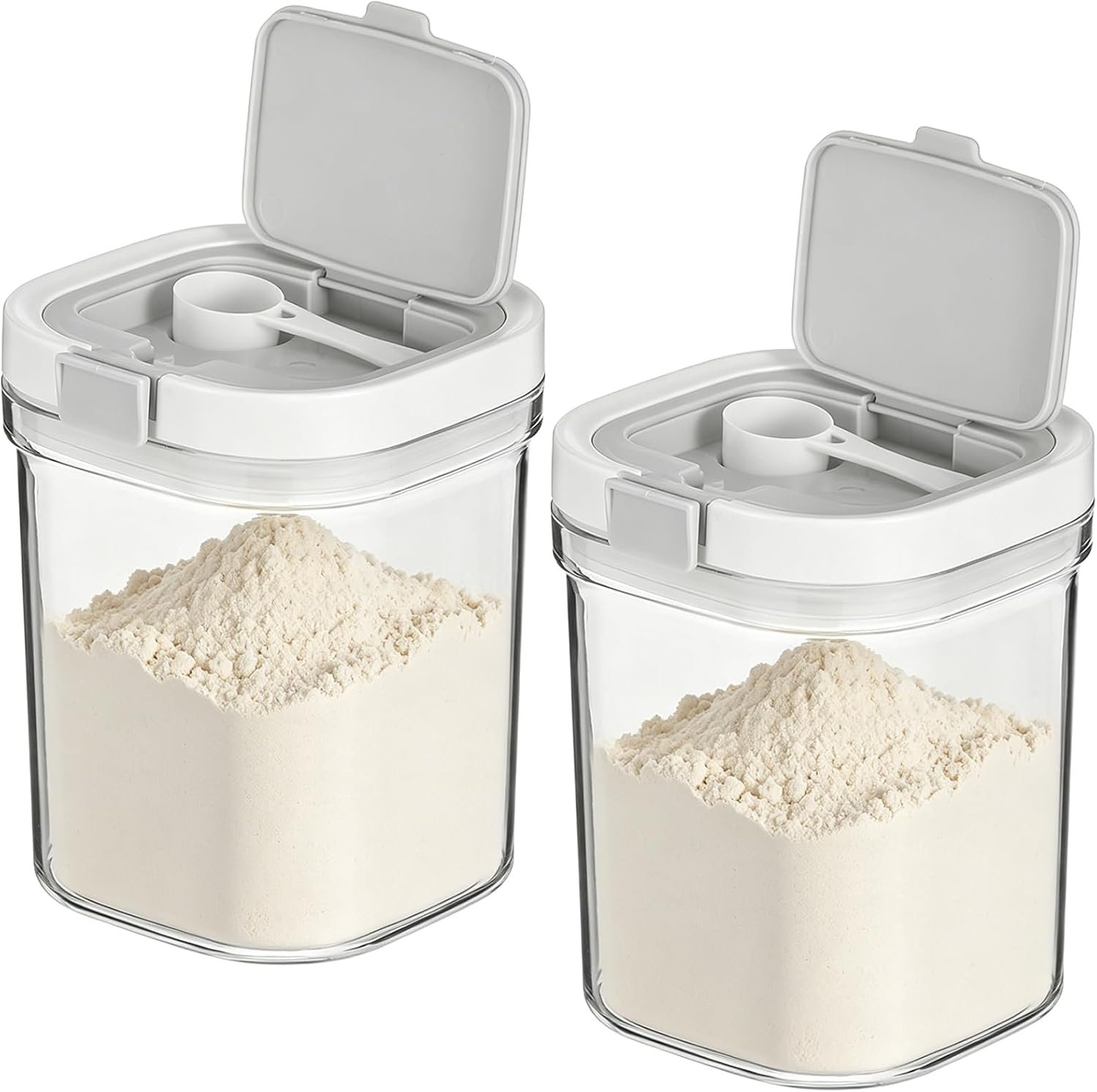 2 Pack 1300ml Clear Protein Powder Container with Measuring Spoon BPA Free Airtight Moisture Proof Canister Stackable Travel Dispenser for Coffee Sugar Cereal Milk Powder and Pantry Organization