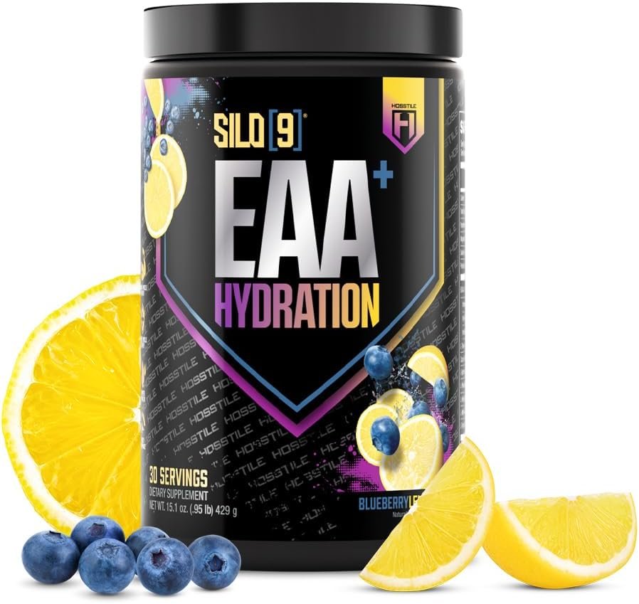 HOSSTILE SILO[9] EAA + Hydration Powder – Essential Amino Acids with Electrolytes, EAA BCAA Intra Workout Powder & Post Workout Recovery, Blueberry Lemonade, 30 Servings