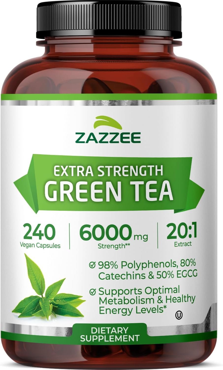 Zazzee Extra Strength Green Tea 20:1 Extract, 50% EGCG, 240 Vegan Capsules