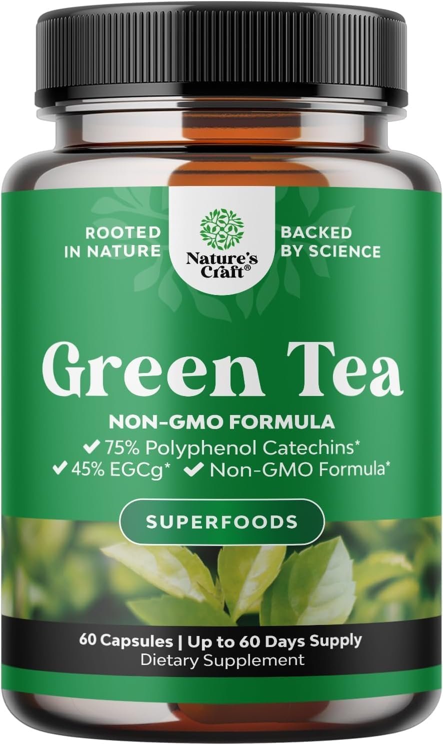 Green Tea Extract Capsules – Metabolism Support for Women & Men – 60 Ct