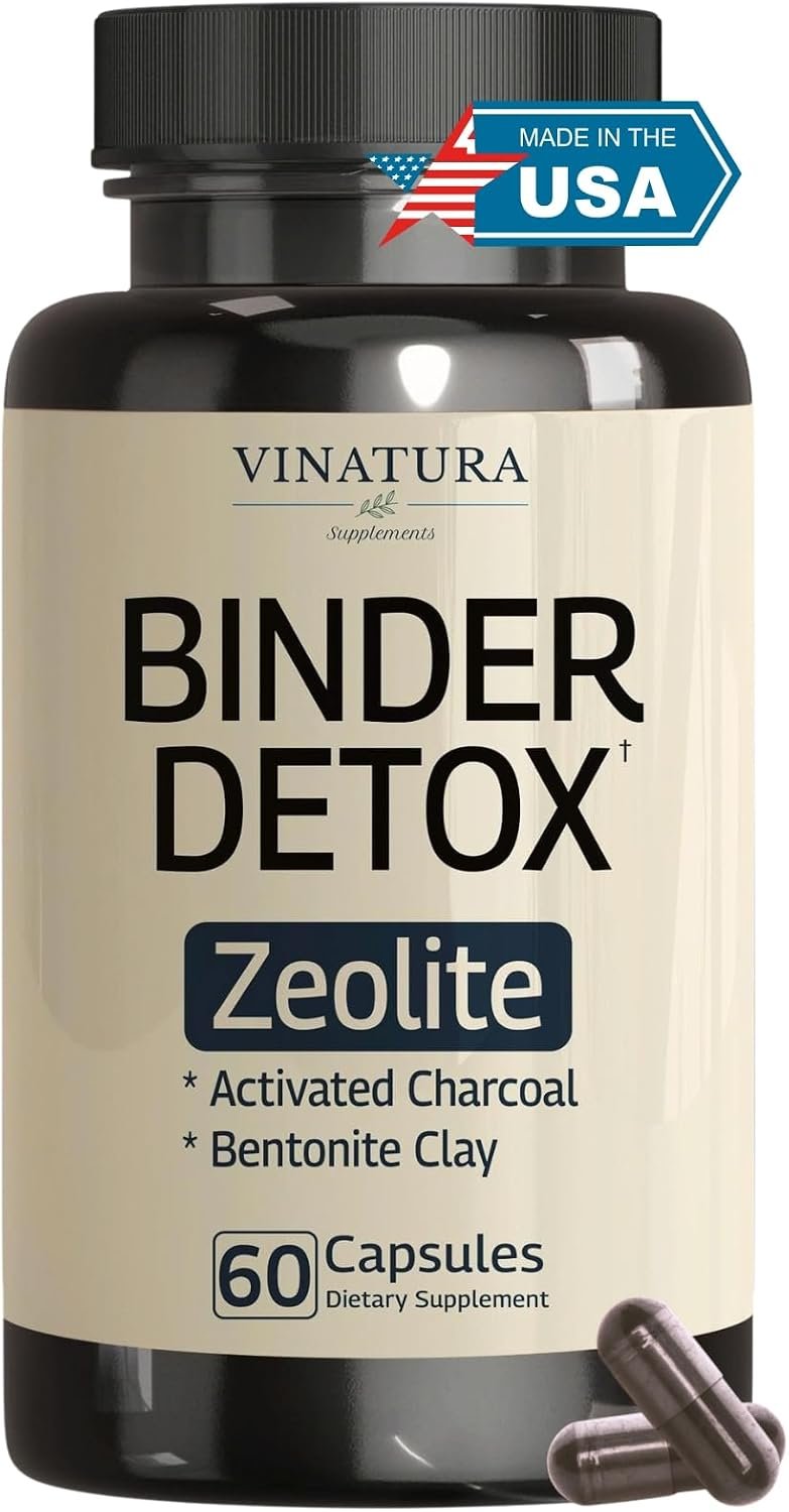 VINATURA Binder Zeolite Detox for Adults – Activated Charcoal, Zeolite, Bentonite Clay, Apple Pectin and More – Support Body Detox Cleanse with Binder Supplements, 60 Capsules