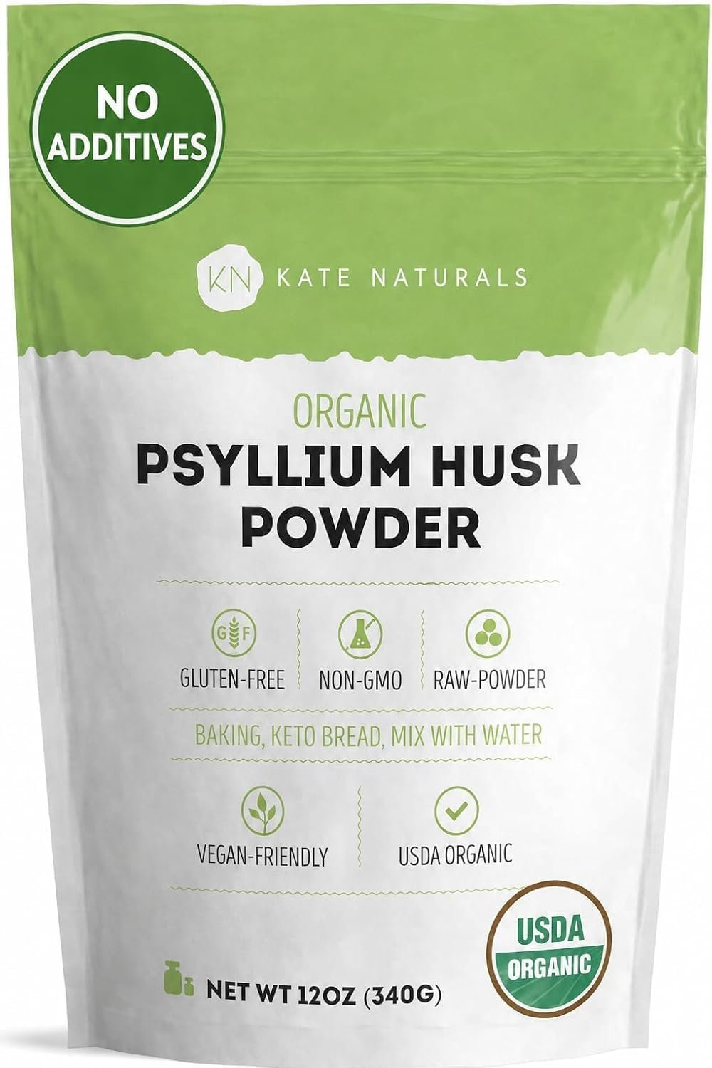 Kate Naturals Psyllium Husk Powder for Fiber and Baking Bread, 12oz