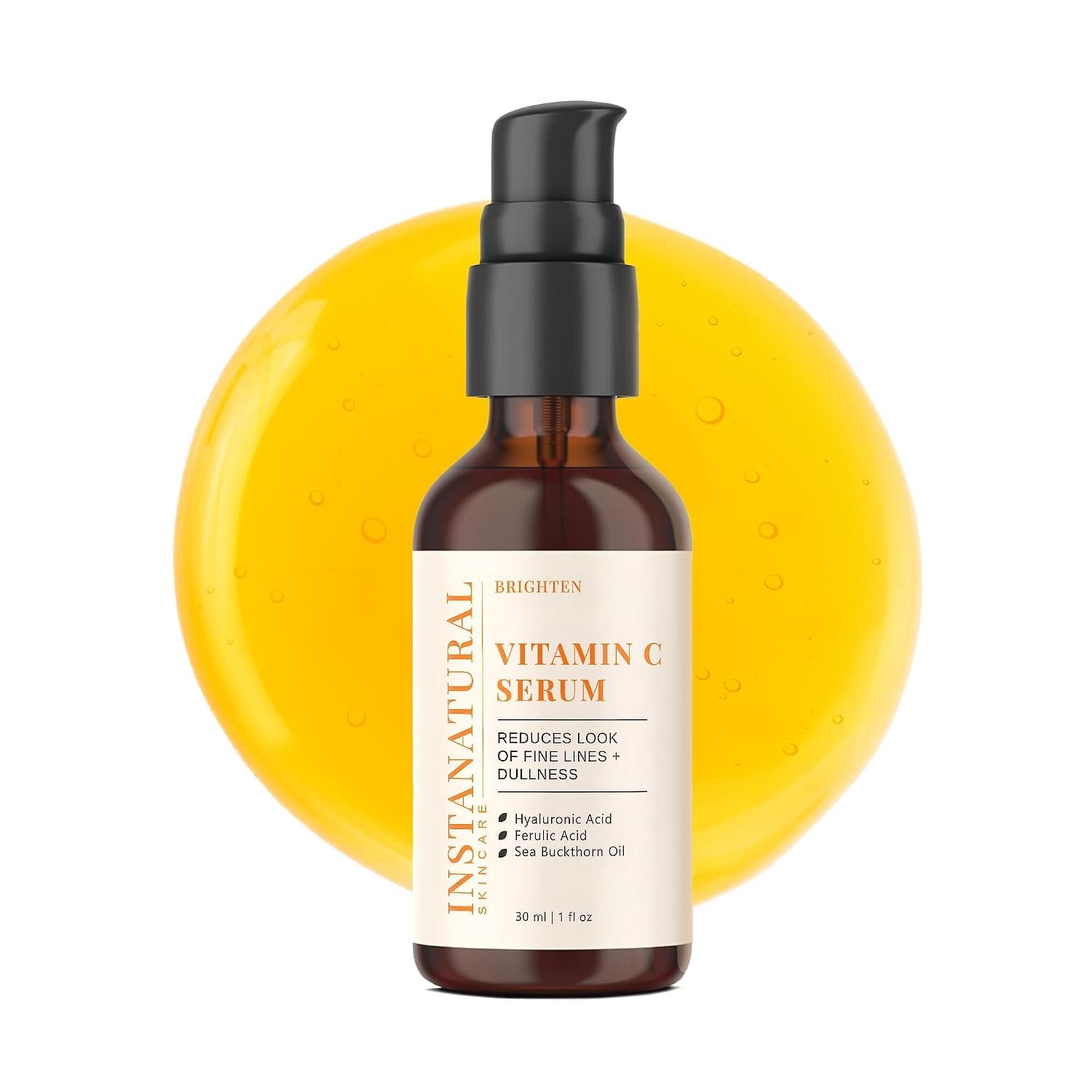 InstaNatural Vitamin C Face Serum, Brightens, Hydrates and Reduces Signs of Aging, with Vitamin C, Hyaluronic and Ferulic Acid, 1 FL Oz