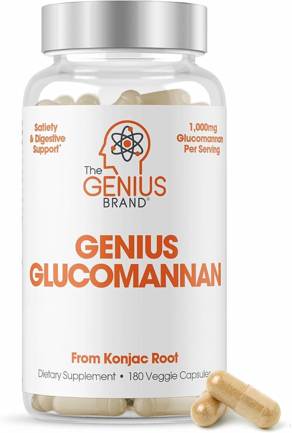 The Genius Brand Genius Glucomannan, 180 Veggie Capsules