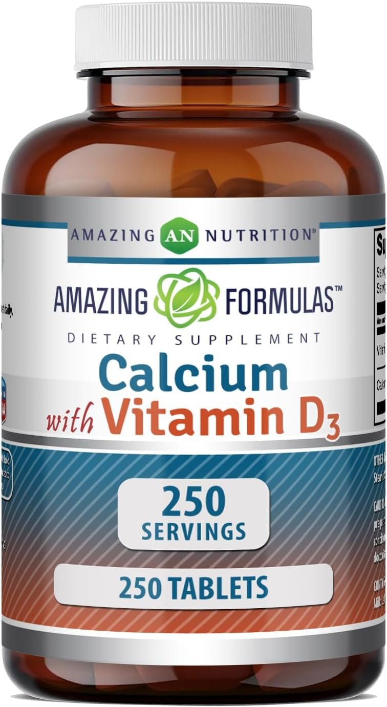 Amazing Formulas Calcium 600 Mg with Vitamin D3 400 IU Tablets Supplement – Non-GMO – Gluten Free – Made in the USA – 1 Pack 250 Count